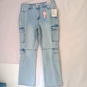 BB Jeans women's cargo pants,straight leg,Mid rise,Ligh Blue,sz 9/29, Cotton.